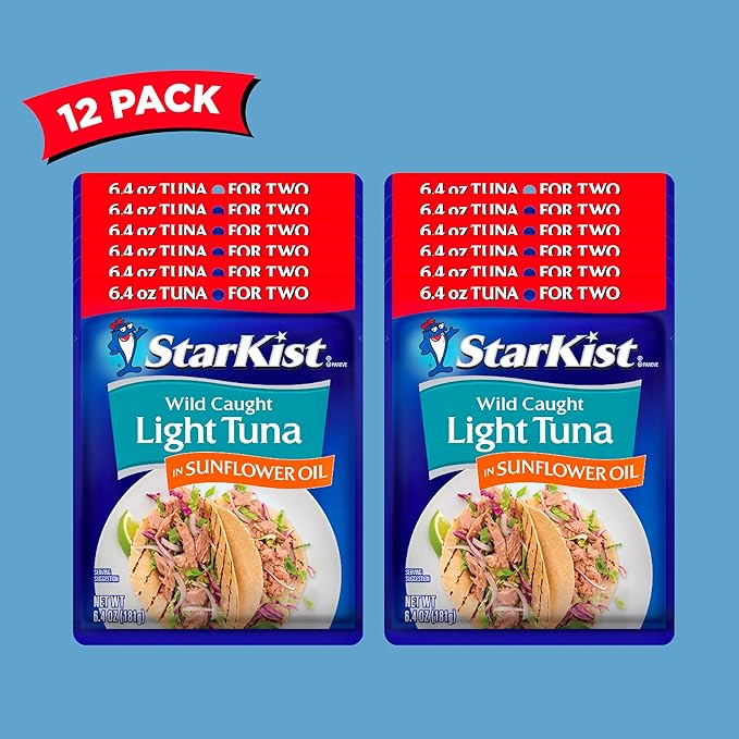 StarKist Chunk Light Tuna in Sunflower Oil, 6.4 oz Pouch (12 Pack) Ready to Eat Wild Caught Tuna