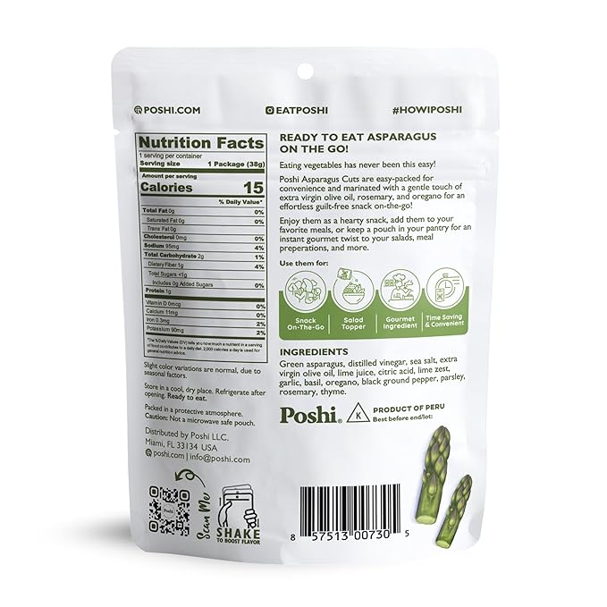 POSHI Marinated Asparagus Cuts Snack Pack | Rosemary + Oregano | Keto, Vegan, Paleo, Non GMO, Low
