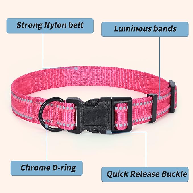 Mile High Life Reflective Dog Collar, Basic Dog Collars Adjustable Quick Release, Soft Nylon Pet