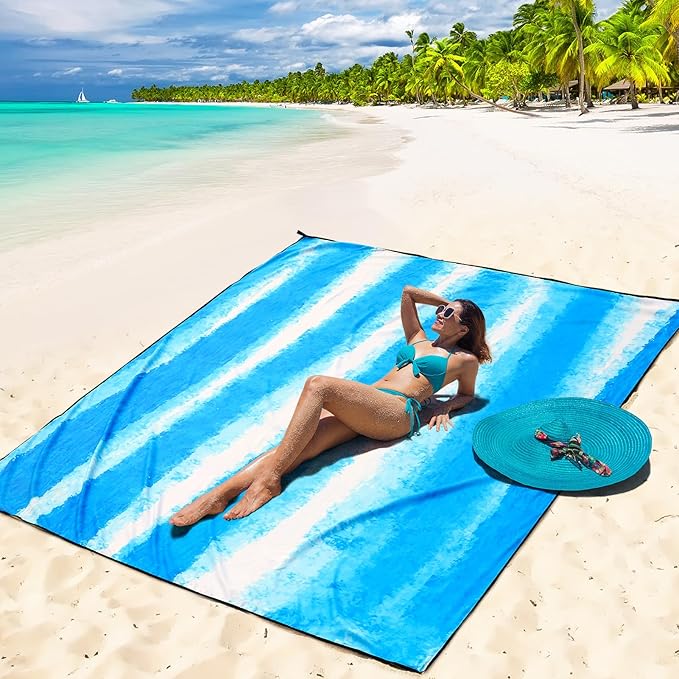 Beach Blanket Waterproof Sandproof Beach Mat 79" X 83"/10'x9'for 2-8 Adults Quick Drying Outdoor