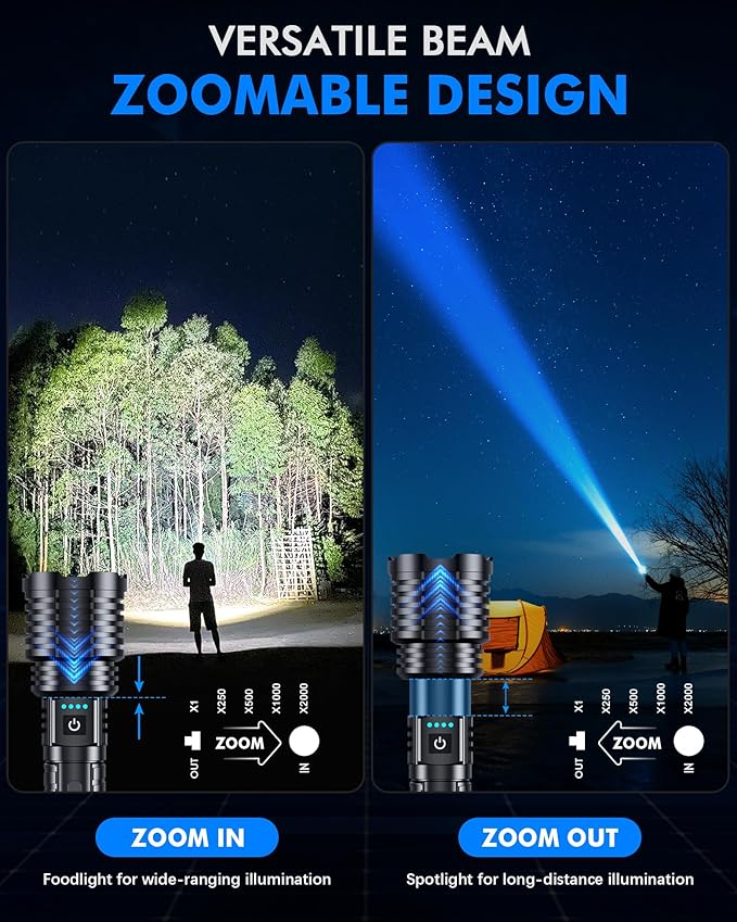 Super Bright Rechargeable LED Flashlights 5000.000 High Lumens, Flashlights High Lumens Up to 25H