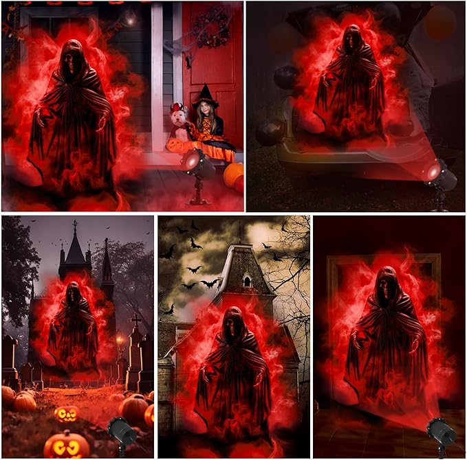 Treela Halloween Projector Lights Outdoor Indoor Dynamic Ghost Skull Lights Decoration Outside LED
