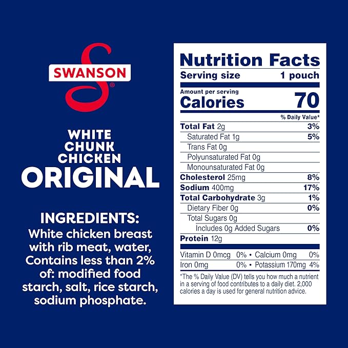 Swanson Original White Chunk Fully Cooked Chicken, Ready to Eat, Simple On-the-Go Meals, 2.6 OZ