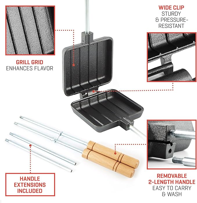 Uno Casa Pie Iron Sandwich Maker - Japanese Sandwich Maker with Recipe Book - Durable Campfire