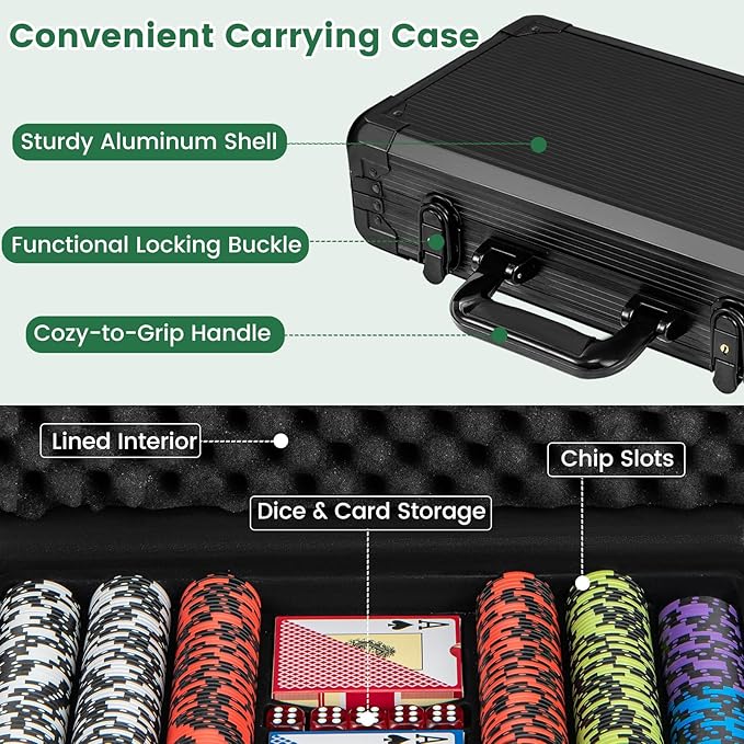 Goplus Poker Chip Set, 300 PCS/500 PCS 14 Gram Clay Poker Chips w/ Aluminum Case, Card Decks