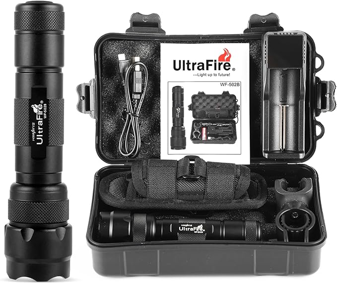 ULTRAFIRE WF-502B LED Tactical Flashlight, 5 Modes 1000 High Lumens Flashlight Torch with Duty Belt