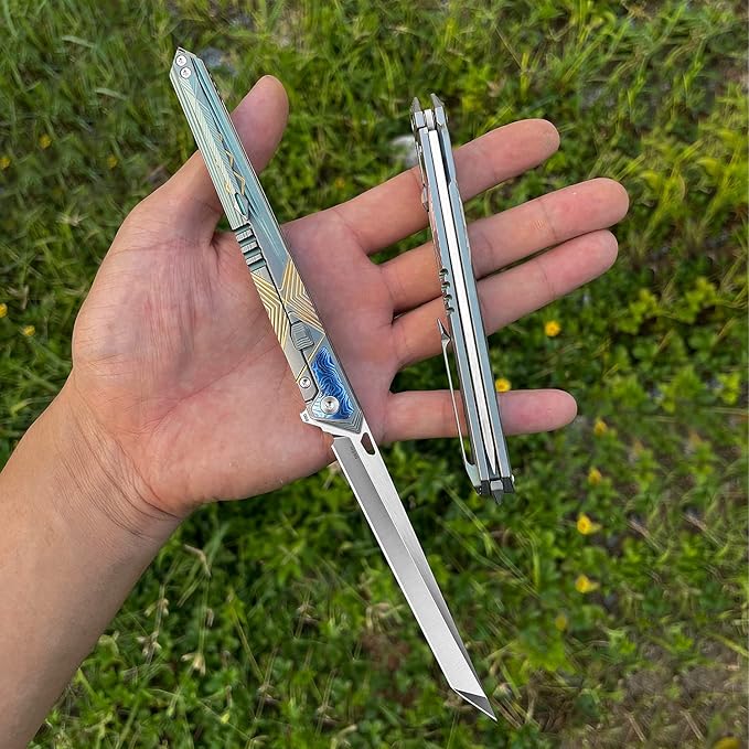 folding knife belt clip, M390 steel blade, outdoor camping knife, portable pocket knife titanium
