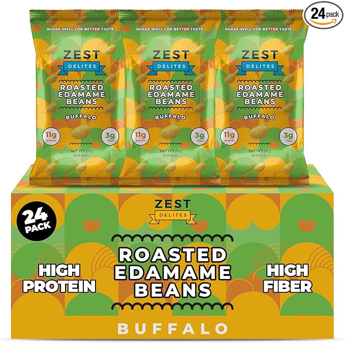 Crunchy Dry Roasted Edamame Beans Snack by Zest Delites, Buffalo, Vegan, Low Calorie (100cal) High