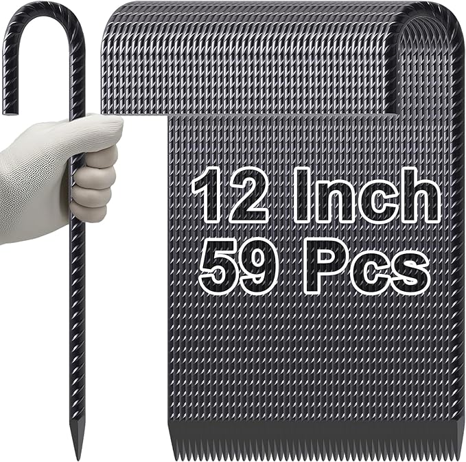 VVOKGO Rebar Stakes 12 Inches J Hook Heavy Duty Chain Link Fence Stakes, 59 Pcs Metal Long Tent