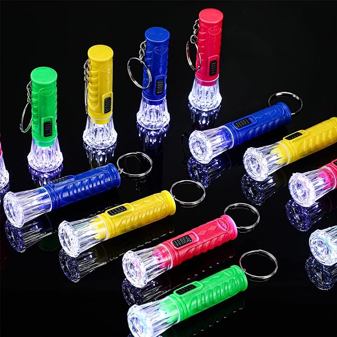 Jexine 100 Pcs Mini Flashlight Keychain Bulk Assorted Colors Torch Keyring Flashlights LED Small