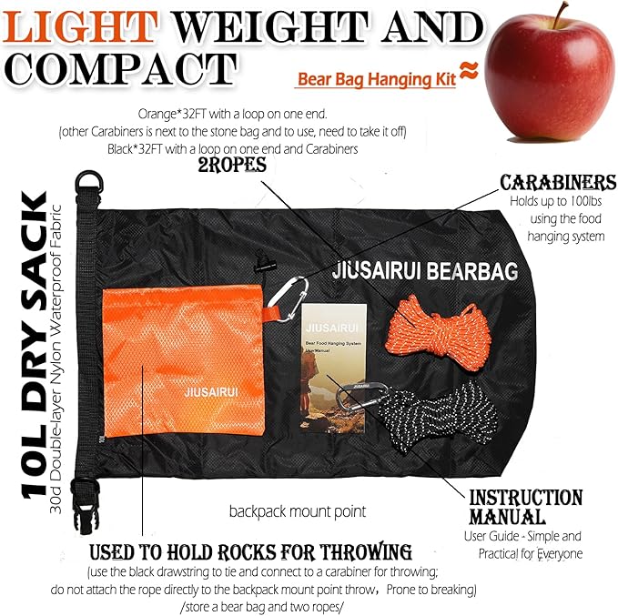 7.8Oz Ultralight Bear Bag Hanging Kit: 30D Waterproof Bear Proof Food Storage for Backpacking and