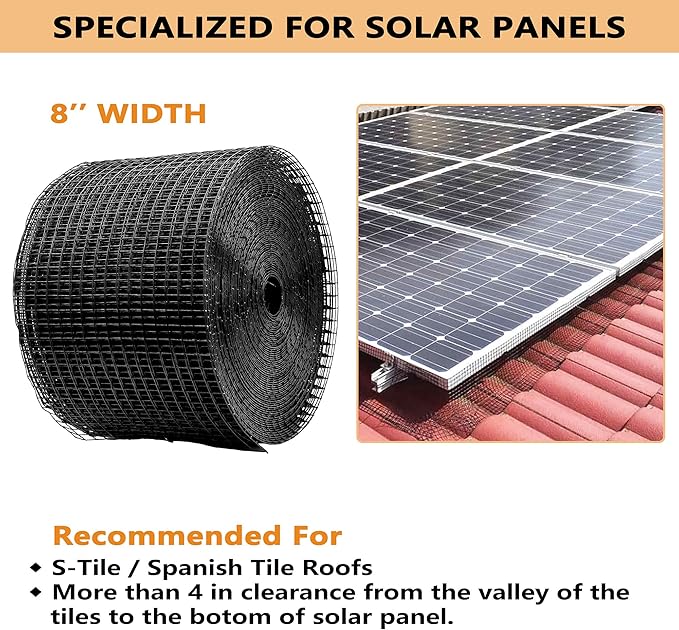 PROLEE 8 Inch X 100FT Solar Panel Bird/Critter Guard Anti-Rust with 100 Fastener Clips Rooftop