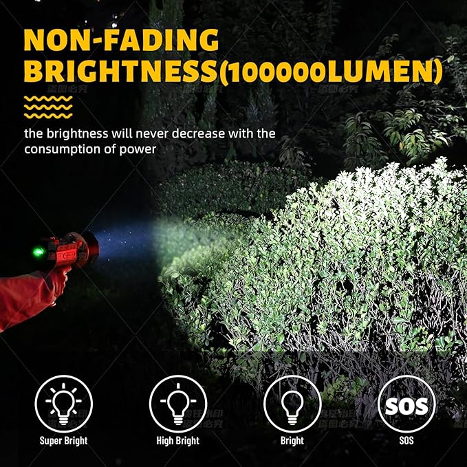 YIERBLUE Rechargeable Spotlight,Handheld Rechargeable Flashlight 200,000 Lumens LED, IP67