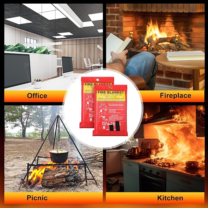 Macarrie 40''x 40'' Fire Blanket Emergency with Hooks and Gloves Fire Suppression Blanket
