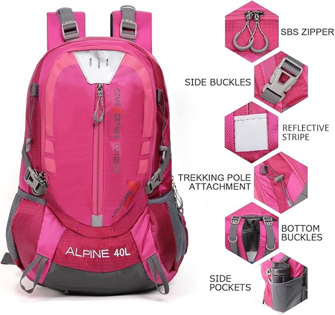 Hiking Backpack Camping 40L Outdoor Daypack Lightweight Travel Backpack with Rain Cover for Women