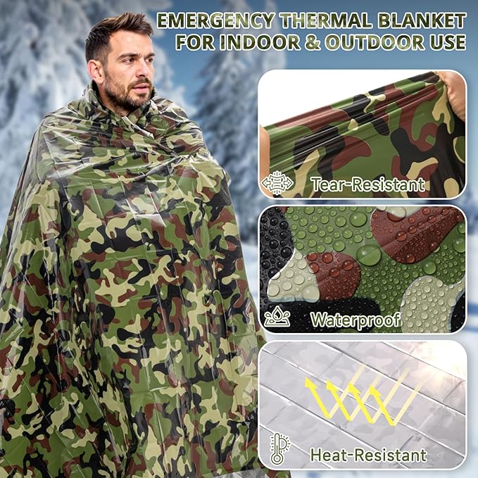SecuCaptain Survival Emergency Thermal Blankets: Thicken 28um Space Mylar Blanket Kit for Outdoor