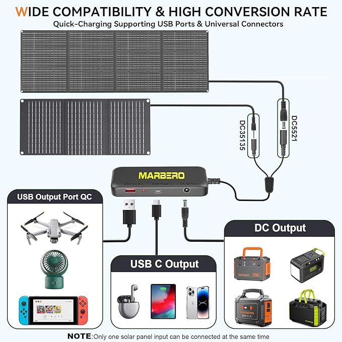 MARBERO 88.8Wh Portable Power Station with 30W Solar Panel 150W Peak Camping Solar Generator Power
