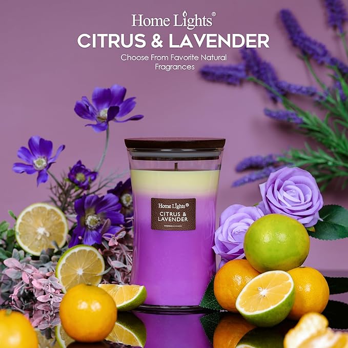 HomeLights 3-Layer Candles for Home Scented, 21.52 OZ Natural Soy Wax Scented Candles Burns Up to