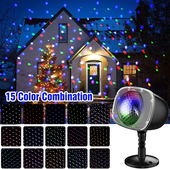Christmas Halloween Projector Lights Outdoor,Indoor 15 Colors Snowfall Rotating Falling Snow