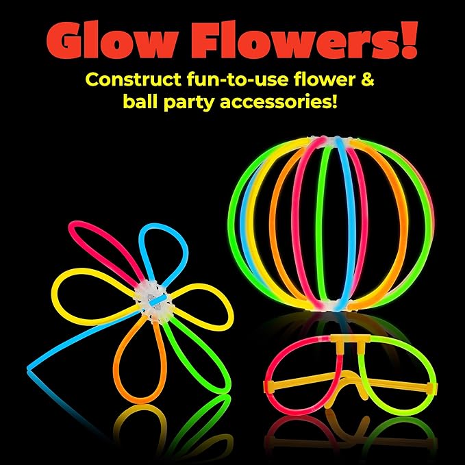 PartySticks Moondance Glow Sticks and Connectors - 40pk Glow in The Dark Party Favors with 16 Glow
