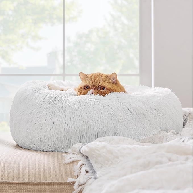 Bedsure Calming Cat Beds for Indoor Cats - Small Cat Bed Washable 20 inches, Anti-Slip Round Fluffy