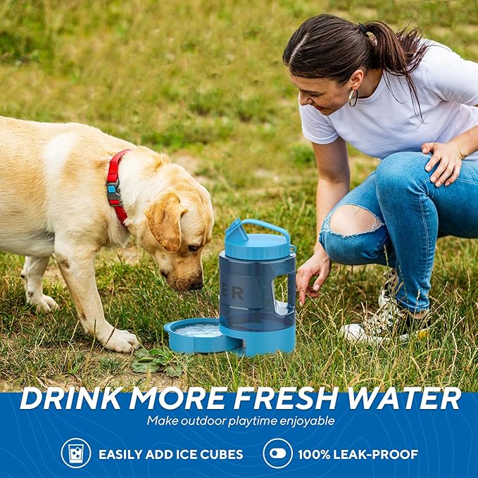 Dog Water Bowl Dispenser 77oz, Large Pet Dog Water Bottle Portable with Pull-Out Travel Water Bowl