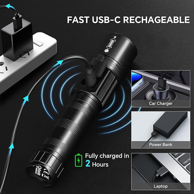 3Pack Rechargeable Flashlights 990,000 High Lumens, Super Bright Flashlight with LCD Digital