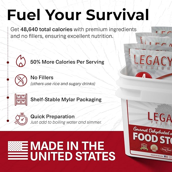 Legacy Food Storage 120 Serving Emergency Food Supply Bucket, 16 Entrees, 48,640 Total Calories