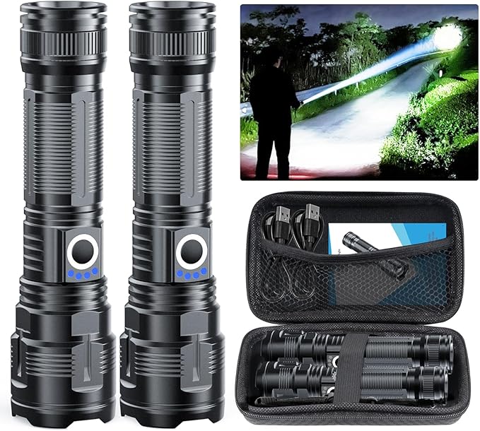 Flashlights High Lumens Rechargeable USB C Flash Light, Super Bright LED Flashlight with Case Box