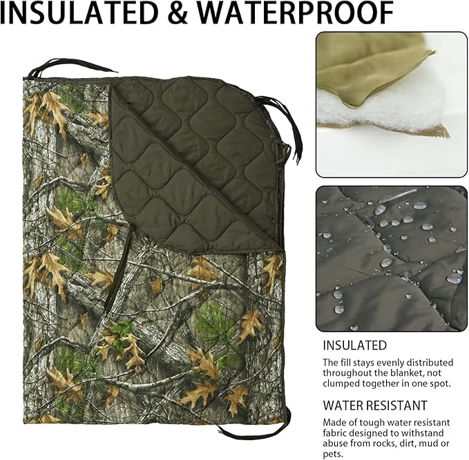 Military Poncho Liner 60”x 79” Camping Blanket Insulation Compact Waterproof for Travel Stadium