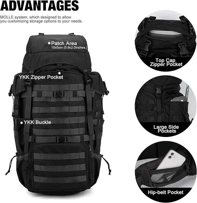 Mardingtop 70L Internal Frame Backpack for Hunting,Camping,Hiking Backpacking Backpack with Rain