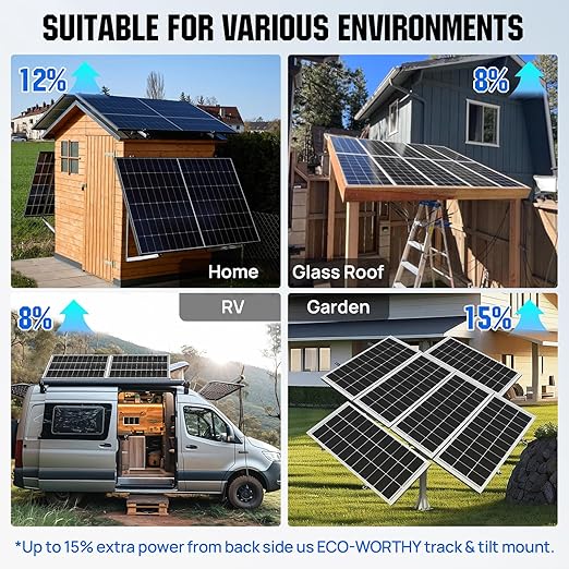 ECO-WORTHY 200 Watt Bifacial Solar Panel 2pcs 100 Watt Monocrystalline Solar Panel Module Off Grid