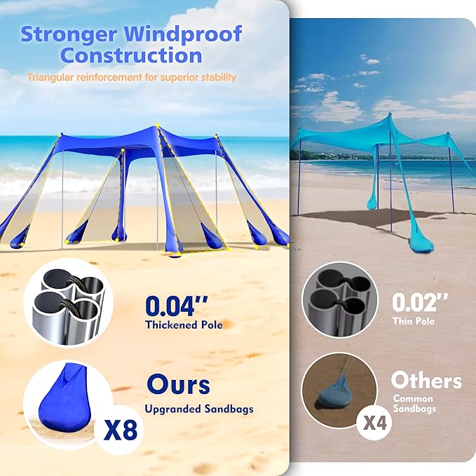 2PM SPORTS Beach Tent Canopy with UPF50+ UV Protection, Outdoor Large Beach Sun Shade Shelter for