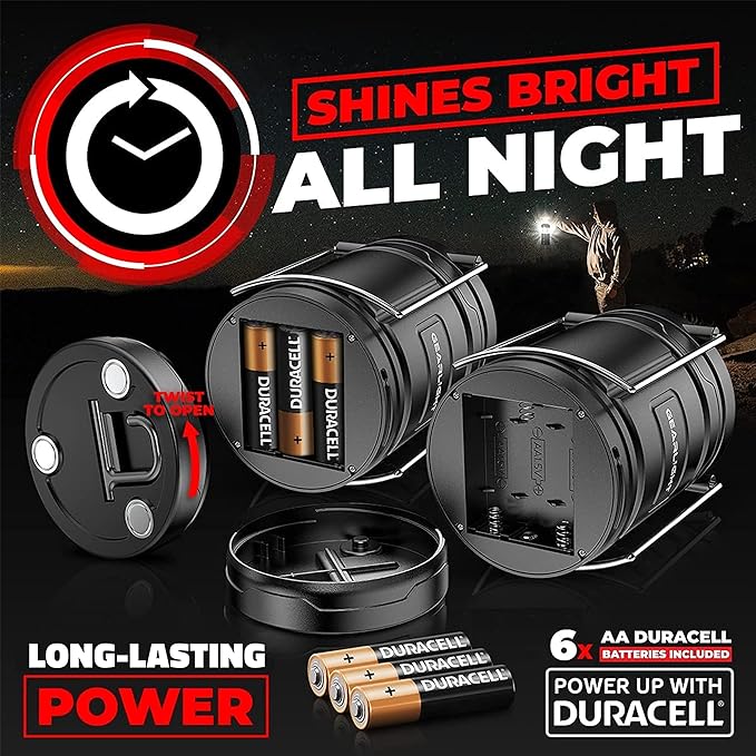 GearLight Camping Lantern - 2 Portable LED Battery Powered Lantern with Magnetic Base and Foldable