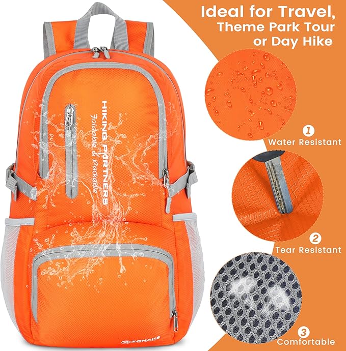 ZOMAKE Lightweight Packable Backpack, 35L Light Foldable Hiking Backpacks Water Resistant