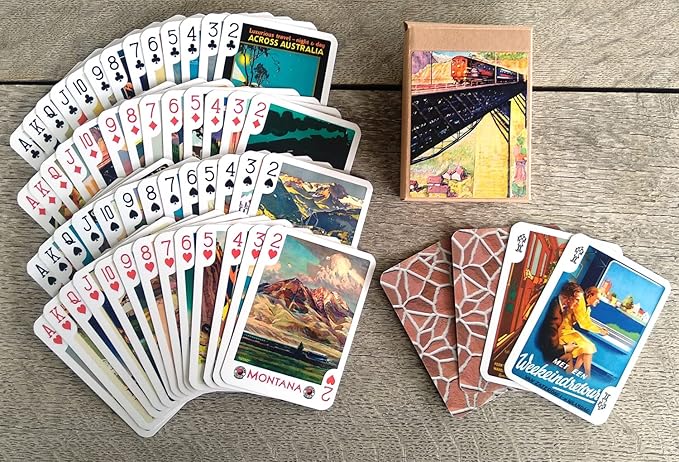 Travel by Train Playing Cards (Poker Deck 54 Cards All Different) Vintage European American Railway