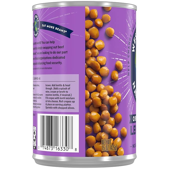WESTBRAE 15 oz Natural Organic Lentil Beans, No Salt Added, Source of Plant Based Protein and