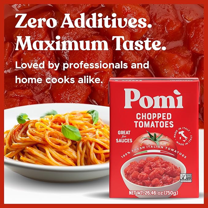Pomì Chopped Tomatoes 26.46oz (Pack of 12) - Non-GMO, Gluten-Free, BPA-Free - 100% Fresh Italian