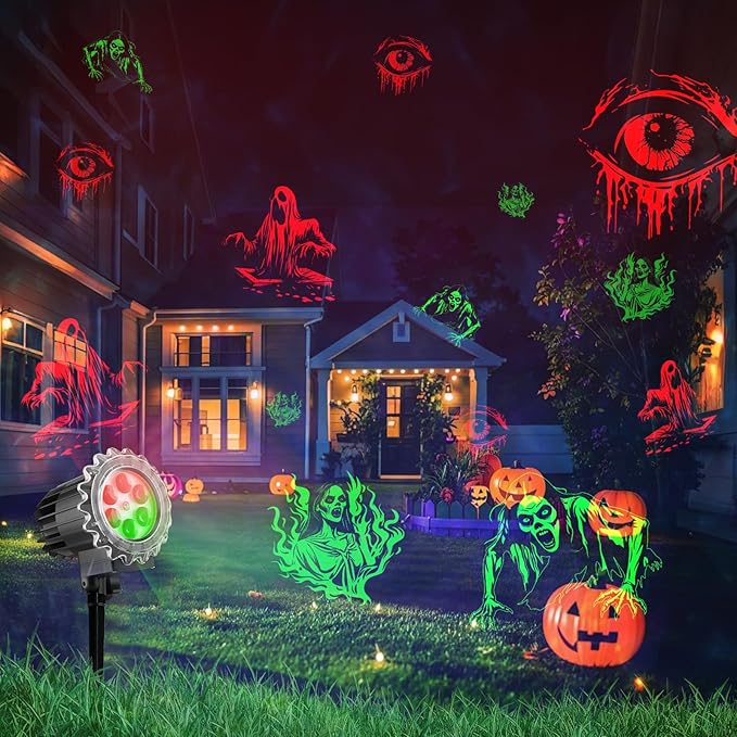 Matekxy Halloween Projector Lights Outdoor, 2025 Upgraded 3D Brighter Green&Red Decoration LED