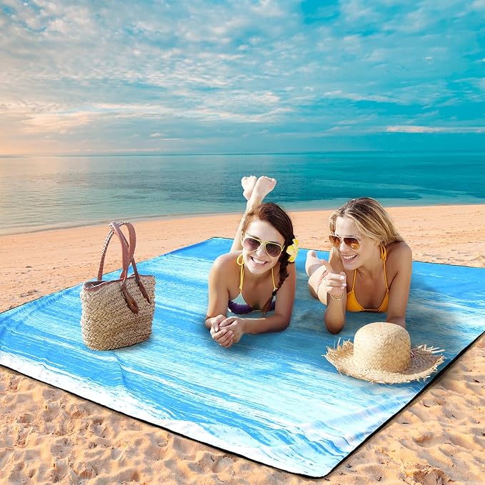 Beach Blanket Waterproof Sandproof Beach Mat 79" X 83"/10'x9'for 2-8 Adults Quick Drying Outdoor