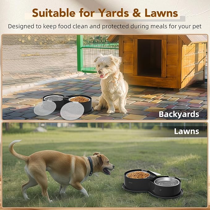 Stainless Steel Dog Bowl Set with Lids, 304 Metal Dual Food & Water Bowls for Dogs & Cats, Foldable
