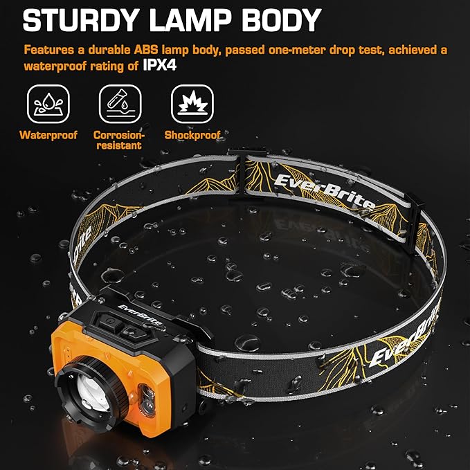 EverBrite 600 Lumen Headlamp, Rechargeable Headlight with 4 Modes, Super Bright Head Lamp with