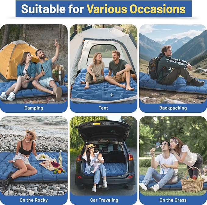 Camping Sleeping Pad, Extra Thick 6 Inch Inflatable Camping Mat with Pillow Built-in Foot Pump