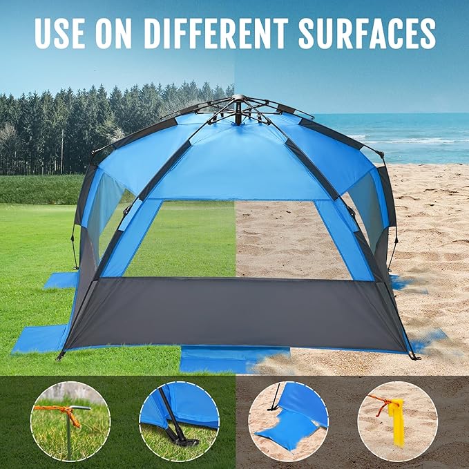 WhiteFang Deluxe Pop Up Beach Tent Sun Shade Shelter for 3-4/5-6 Person, UV Protection, Extendable