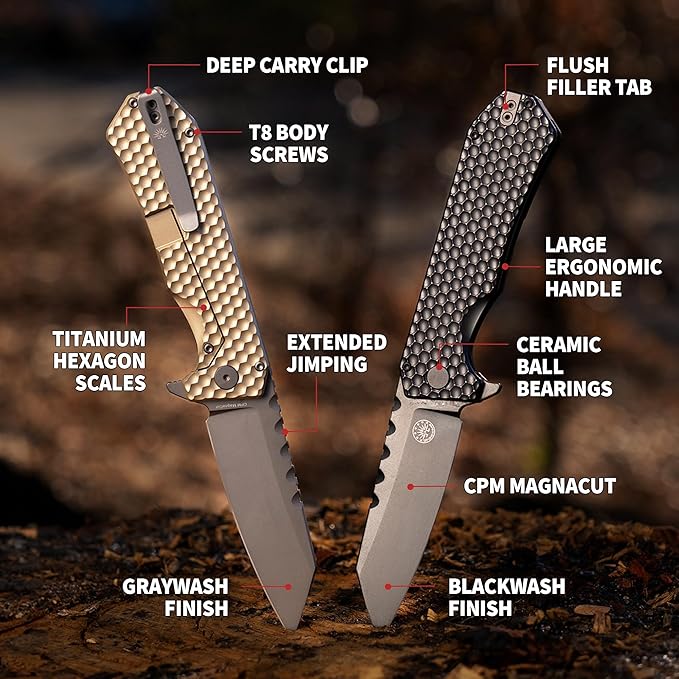 Off-Grid Knives - MAMBA V3, Large EDC Knife with MagnaCut Blade Steel, Titanium Scales and