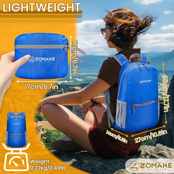 ZOMAKE Ultra Lightweight Hiking Backpack 20L - Packable Small Backpacks Water Resistant Daypack for
