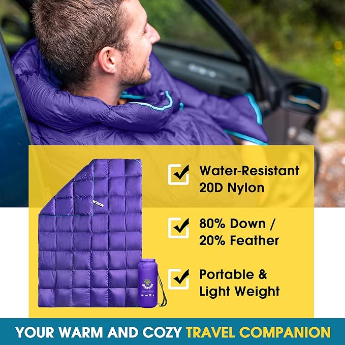 4Monster Down Camping Blanket - Outdoor Travel Quilt Puffy 650 Fill, Packable, Lightweight,Wind &