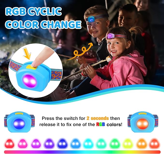 EverBrite LED Headlamp Rechargeable Kids Headlamp with RGB Mode and Adjustable Headband, 3 Modes
