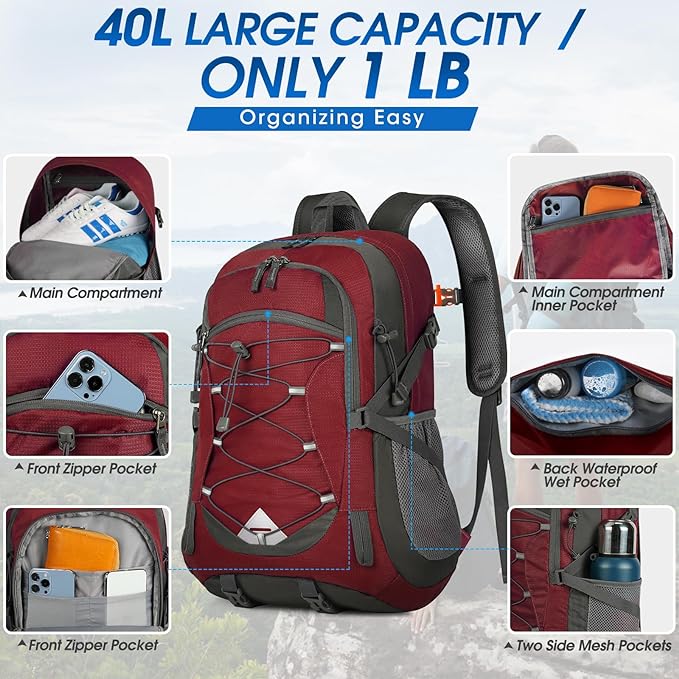 IGOLUMON Hiking Backpack 40L Packable Lightweight Camping Backpack Men Women Waterproof Hiking