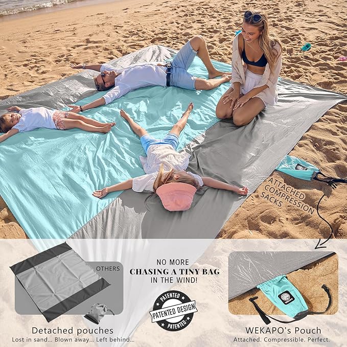 WEKAPO Beach Blanket Sandproof Waterproof, Extra Large Beach Mat, Oversized & Compact Sand Free Mat